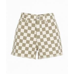 Paper Moon Checkered High Rise Shorts Medium Tan White Retro Summer